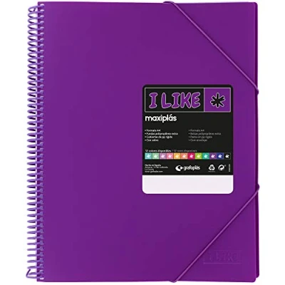 Image de Grafoplás 39826235. Maxiplás Like Lot de 60 pochettes transparentes en spirale Violet A4 Couverture rigide polypropylène mat