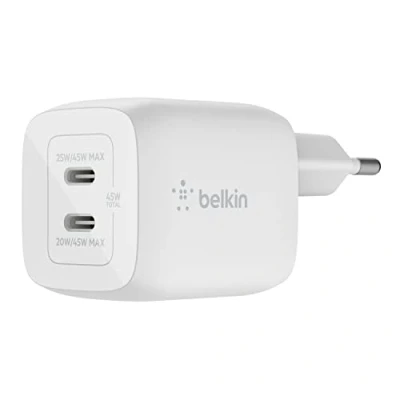 Image de Boost↑Charge GaN Pro Adapter 2 poorts USB C 45W de Belkin Blanc Plastique