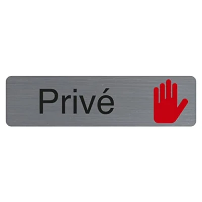 Image de Exacompta Réf. 67150E 1 Plaque de porte adhésive Privé murale imprimée signalisation Sur tous supports Aspect aluminium brossé Dimensions : 16,5 x 4,4 cm