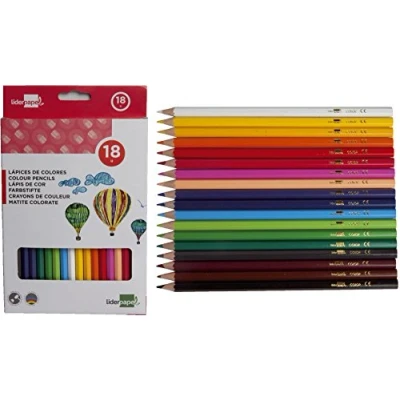 Image de Liderpapel 934246 Crayon Couleur Mine Extra Résistante 174,5 mm Écriture Douce Intenses Boîte Carton Plastifié de 18 Couleurs Assorties