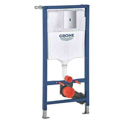 Image de GROHE Kit 3 en 1 pour WC Système d&#039;installation suspendu (cadre 1,13 m, plaque de chasse infrarouge Tectron BAU E chrome, alimenté par batterie, réservoir d&#039;eau 6l 9l, supports