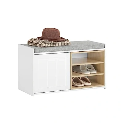 Image de SoBuy Banc à Chaussures Meuble Commode d’entrée avec Coussin Rembourré et Etagère Amovible 80x35x45cm, FSR109 WN