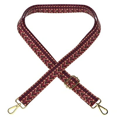 Image de EAZY CASE Sangle de Sac Réglable Remplacement pour à Main Bandoulière Sacs Fine et Transport DIY Ruban Zig Zag Rouge Marron Metal Or