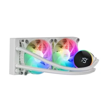 Image de Mars Gaming ML LCD240, AIO Refroidi Par Liquide, TDP 500W, 2 Ventilateurs ARGB 120mm FDB, Écran LCD Avec Contrôle Température, Opti Chamber Pump 3ème Génération, Universal Multisocket, Noir