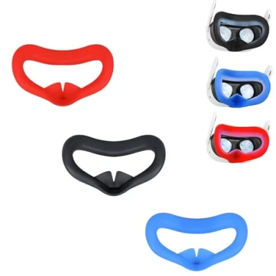 Image de Growalleter masque facial en silicone pour Quest 3S, coussin de visage VR les yeux MetaQuest éponge rechange résistant à la transpiration (noir + bleu