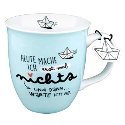 Image de Happy Life Tasse avec motif de bus et message Version française non garantie, Porcelaine, bleu, 40 cl