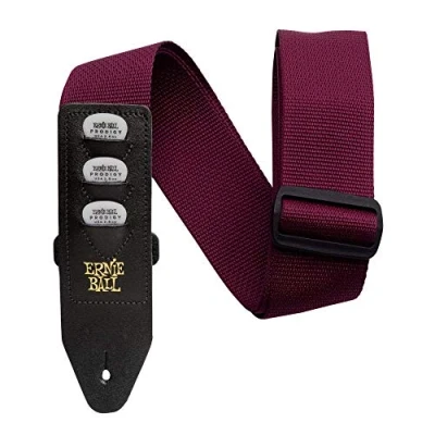 Image de Ernie Ball Sangle de guitare en polypropylène, avec support pour médiators, bordeaux