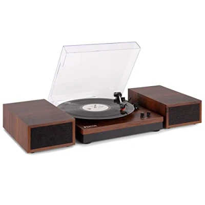 Image de Fenton RP165D Platine Vinyle Bluetooth avec 2 Haut Parleurs Stéréo Bois Foncé, Lecture 33, 45 et 78 Tours, Système HiFi, RCA, Une Rétro idéale pour Décorer Écouter Vos Vinyles