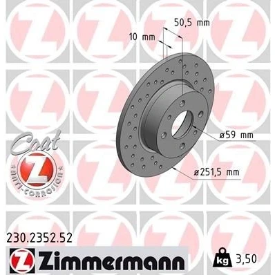 Image de ZIMMERMANN SPORT COAT Z 230.2352.52 Disque de frein 251 10 6/4 4 98 plein, troué revêtu FIAT: BRAVO 2, Stilo 3/5 portes, Multi Wagon