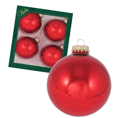 Image de Krebs Glas Lauscha Décoration de sapin Noël/boules Noël Boîte 4 boules rouges en verre d&#039;une taille 8 cm