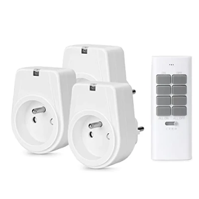 Image de Prise Télécommande Sans Fil 16A,3680 Watts 3 Prises et 1 12 Canaux Télécommandée Programmable, Fiche de Interrupteur Portée Fonctionnement Jusqu&#039;à 40M,Blanc