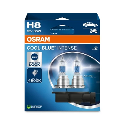 Image de OSRAM COOL BLUE® INTENSE H8, jusqu&#039;à 4 800K, lampe de phare halogène, look LED, Boîte pliante suspendue (2 lampes)