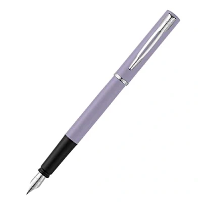 Image de Waterman Allure Stylo plume violet pastel avec bordure chromée, pointe fine en acier inoxydable, encre bleue