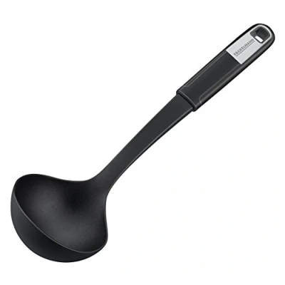 Image de Fackelmann Louche Sense 31 cm Fourchette à Soupe en Plastique Antidérapant Poignée Soft Touch pour Poêles et casseroles (Argent/Noir) Quantité : 1 pièce