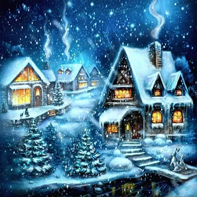 Image de Lot de 20 serviettes en papier avec motif Village d&#039;hiver féerique conte fées Noël 33 x cm Convient également pour le découpage et la technique des