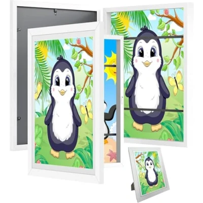 Image de Auauraintt Lot de 2 cadres photo pour enfants Format A4 Ouverture avant Avec support Espace plus 150 dessins d&#039;enfants Idéal ranger et présenter des (blanc)