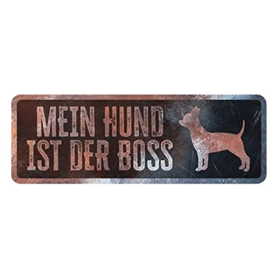 Image de D&amp;D Home, Panneau d&#039;avertissement Attention au Chien, 40x13x0,3 cm, Version Allemande, Fond Noir, en métal résistant à la Rouille avec Un Texte Amusant