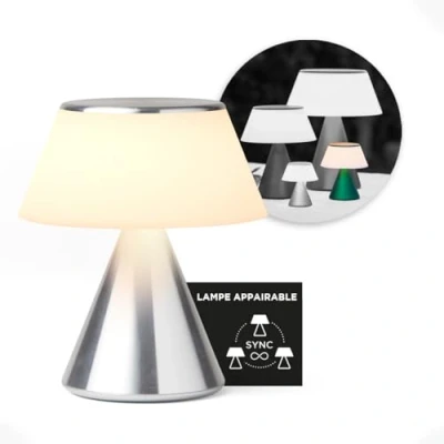 Image de Lexon lampe de bureau LED LUMA M, table sans fil tactile avec variateur d&#039;intensité et synchronisation multi lampes, 9 couleurs lumière pour bureau, chambre chevet Alu Poli
