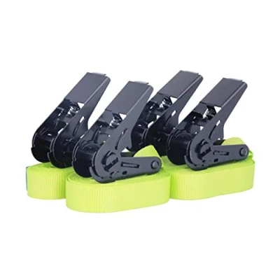 Image de 4 Sangles d&#039;arrimage à cliquet, cliquet Noir de Haute qualité, Charge admissible jusqu&#039;à 400 kg, Selon DIN en 12195 2, Longueur 4m Largeur 25mm, Une pièce, Jaune Fluo