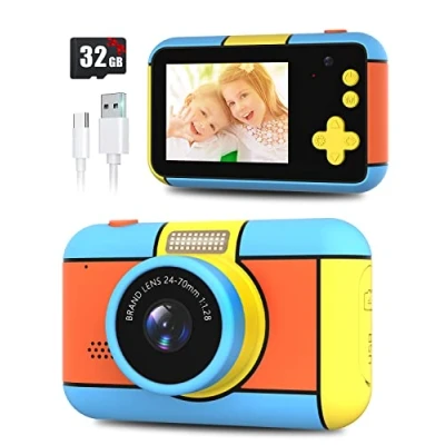 Image de BaFuland Appareil Photo Enfants, 2.4 Pouces Enfant Numérique, HD 1080P Caméra Rechargeable Caméscope, Cadeau Jouet Filles Garçons de 3 à 10 Ans, 32G SD Carte(Multicolore)
