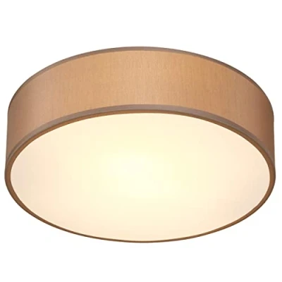 Image de Plafonnier moderne 40W rond 38 cm 2 flammes E27 lampe en tissu de plafond éclairage salon chambre bureau luminaire taupe