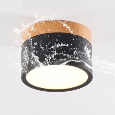 Image de Schindora Plafonnier LED,spot en saillie décor bois,mini plafonnier,rond,noir,blanc froid 6000 K,12 W.
