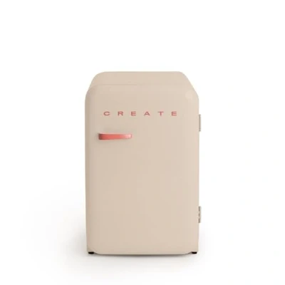 Image de CREATE / RÉTRO FRIGO 83.5 ARGENT/Réfrigérateur sable avec poignée brique 98W, basse consommation, 2 étagères, régulateur de température, porte bouteilles, 56x54x84cm.