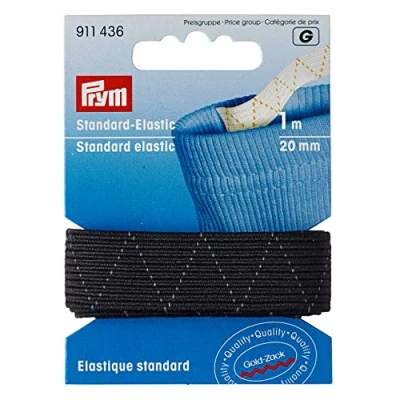 Image de Prym Élastique Standard, 1 Mètre Longueur x 20 mm D&#039;Épaisseur, Noir