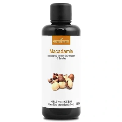 Image de Macadamia Huile Végétale Vierge BIO Flacon en verre Première pression à froid 100mL