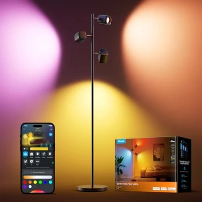 Image de Govee Arbre Lampadaire sur Pied LED RGBWW, 3 Têtes Lampe d&#039;Angle Réglable 1500lm, Compatible avec Matter Alexa, 64+ Scènes, Sync Musique, 157cm Noir Lampadaires pour Salon, Chambre, Salle de Lecture