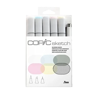 Image de COPIC Sketch Set « Blending Basics », 6 Twin Marker avec une pointe de largeur moyenne et brosse
