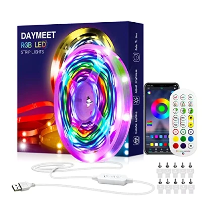 Image de Bande lumineuse LED avec télécommande 10m USB Daymeet RGB lumières à changement de couleur Bluetooth synchronisation la musique, contrôle par application non étanche pour chambre coucher, salon