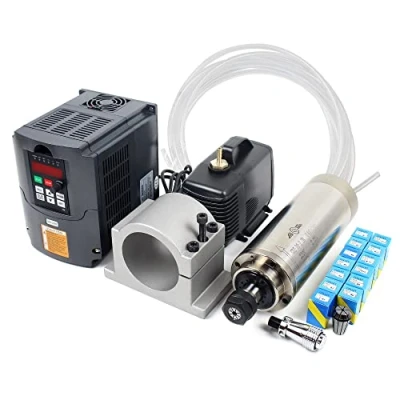 Image de RATTMMOTOR Moteur de broche 2,2 kW refroidi à l&#039;eau 220 V CNC + 14 pinces serrage ER20 convertisseur fréquence support 80 mm pompe eau W avec tube 4,5 m