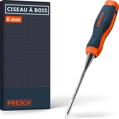Image de Presch Ciseau à bois 6mm Parfaitement aiguisé pour utilisation immédiate les professionnels avec un angle de 25 Capuchon métallique robuste Poignée ergonomique prise en main sûre