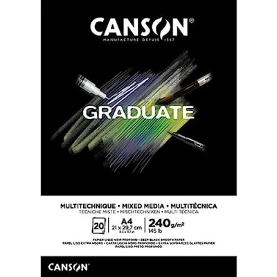 Image de CANSON Graduate Mixed Media Bloc 20 feuilles Papier multitechnique A4 240g/m² Noir profond