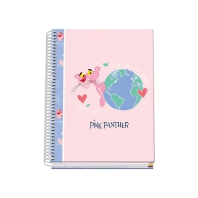 Image de DOHE Cahier A5 quadrillé Reliure spirale, 100 feuilles de 90 g/m², quadrillage 5 mm, couverture rigide, Pink Panther ecoPink, matériel scolaire Rose