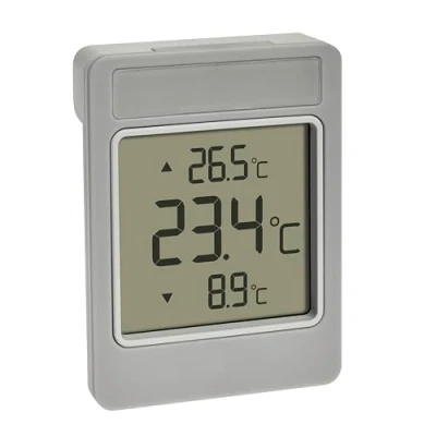 Image de TFA Dostmann Thermomètre de fenêtre numérique WINDOO, 30.1067.15, pour température extérieure, résistant aux intempéries, valeurs maxi/mini, avec film autocollant, sans perçage, gris blanc