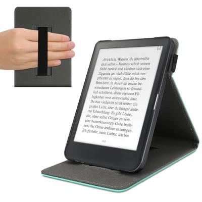 Image de kwmobile Étui pour liseuse électronique Compatible avec Kobo Clara HD Housse Rabat Simili Cuir Menthe glaciale