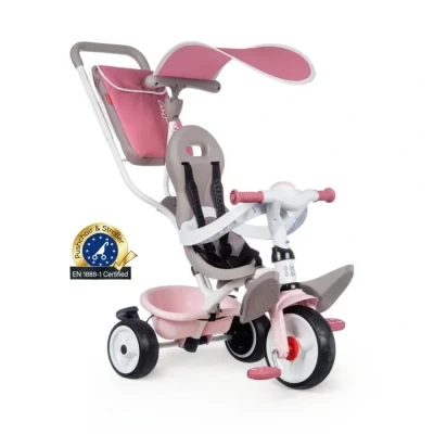 Image de Smoby Tricycle Baby Balade Plus Rose Vélo Evolutif Enfant Dès 10 Mois Roues Silencieuses Frein de Parking 741401