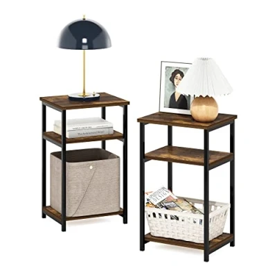 Image de Furinno Juste Table D&#039;appoint avec Cadre en Métal, Engineered Wood, Pin Ambré, Paquet de 2