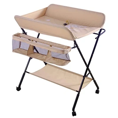 Image de meihe Table à langer Pliable et Portable, a Pliante Chambre Bébé Réglable en Hauteur,Table Baignoire 2 1 pour bébé, De la naissance 12 mois 80 x 66 98cm（Rose）