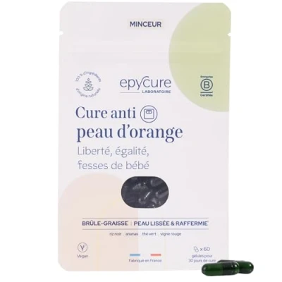 Image de EPYCURE Cure Anti Peau d&#039;Orange Réduit Cellulite, Lisse &amp; Raffermit Peau, Améliore Circulation Tonifie la Silhouette 100% Naturel Vigne Rouge, Thé Vert 1 Mois Vegan Fabriqué en France