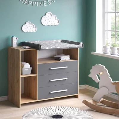 Image de Vicco meuble à langer, étagère Oskar, chêne anthracite, buffet