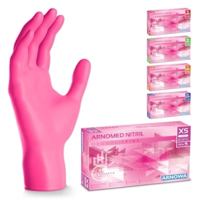 Image de ARNOMED Gants jetables rose, nitrile taille XS, Gant jetable avec 100 pièces/boîte, non poudrés, sans latex, disponibles en S, M, L &amp; XL