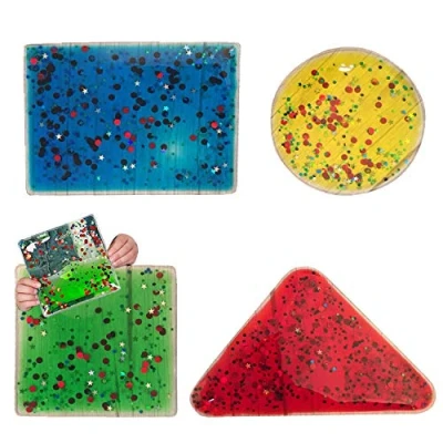 Image de Playlearn Lot de 4 formes sensorielles en gel avec paillettes et liquide coloré, jouet à agiter, allongez vous sur une table lumineuse ou la main