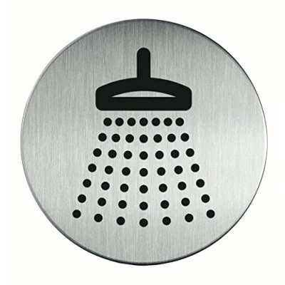 Image de Durable 493823 Plaque d&#039;Information Pictogramme Rond 83 mm en Acier Brossé Inoxydable Douche Lot de 5