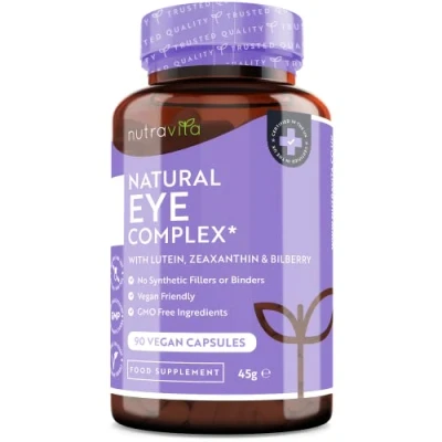 Image de Complément santé pour les yeux − contient de la lutéine, zéaxanthine, du zinc, l&#039;extrait myrtille et vitamine A B12 maintien d’une bonne vision 90 gélules Fabriqué par Nutravita