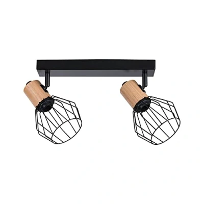Image de Paulmann 66767 projecteur Lanke 2 Flammes Max. 2x20 Watts plafonnier Noir/Bois Spot métal E14