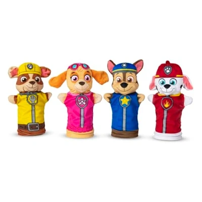 Image de Melissa &amp; Doug PAW Patrol La Pat&#039; Patrouille Marionnettes à main,4 Marionettes Marshall, Skye, Chase, Rubble, Jouet créatif pour filles et garçons de 3 4 5 6 7 ans, Théâtre poupées, Jeu Rôle