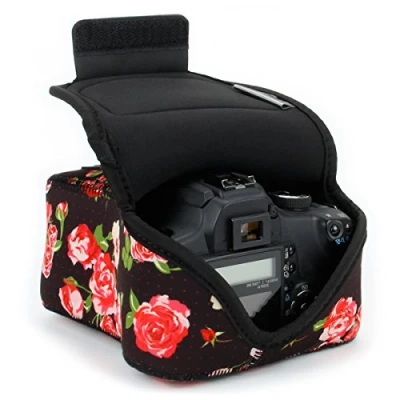 Image de USA Gear Housse Appareil Photo Numérique Et Accessoire en Néoprène Rembourré, Protection Robuste avec Poche Ceinture Compatible Appareils Canon, Nikon, Pentax, Lumix Plus Fleurs